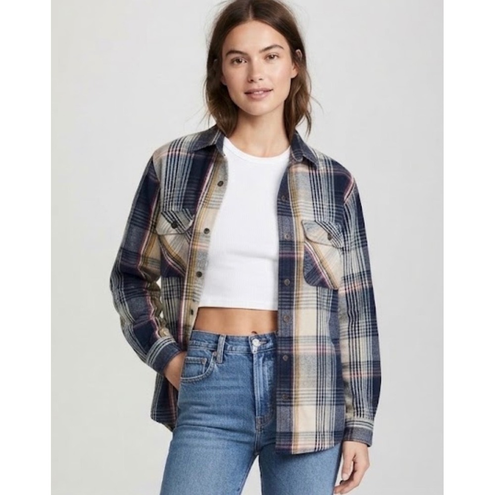CE Schmidt Workwear Womens Medium Flannel Shirt Blue Plaid Cotton Cabincore